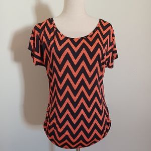 Daily Special Orange and Black Chevron Striped Short Sleeved Blouse Top Size XL
